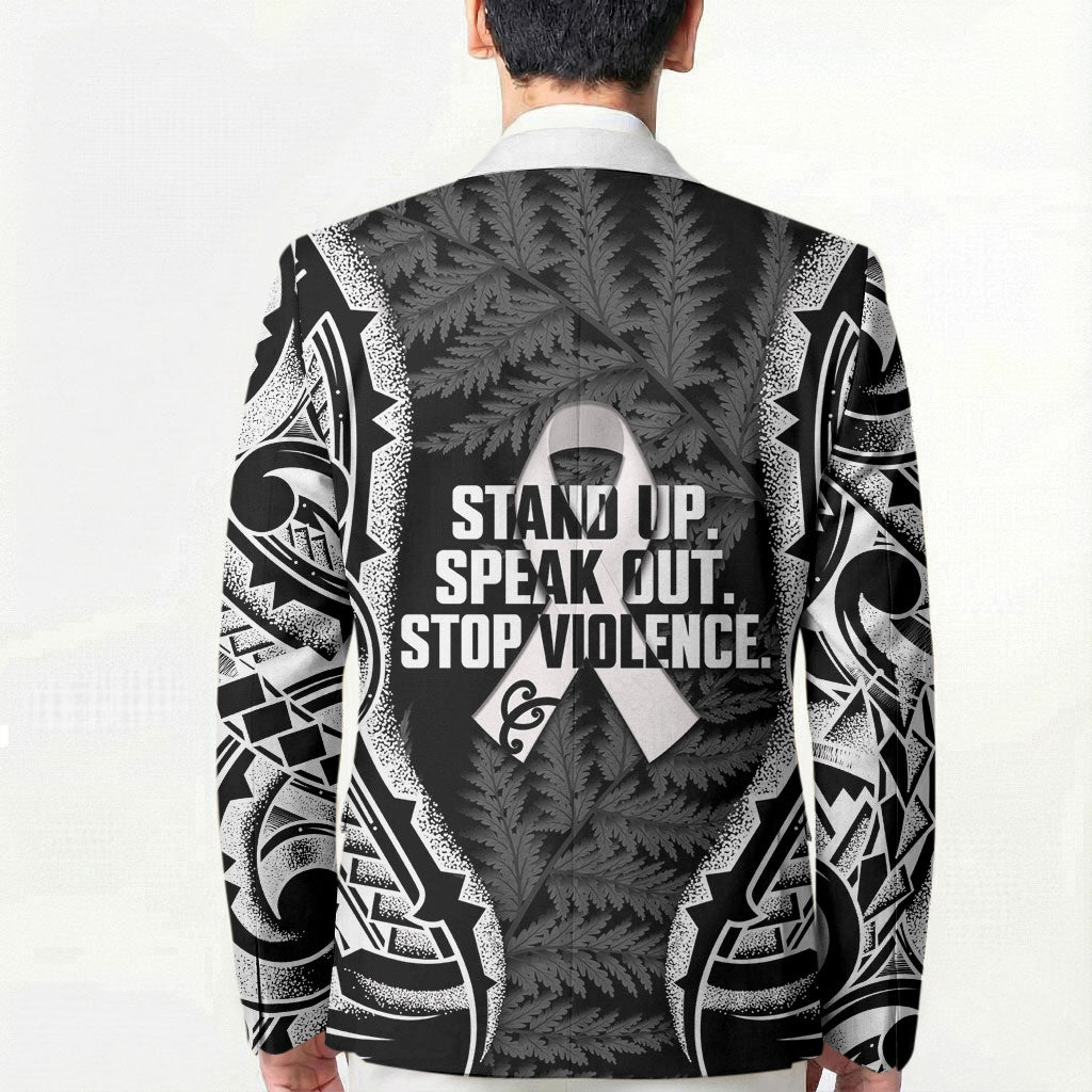 White Ribbon Day New Zealand Blazer Respect Women Maori Pattern Black LT14 - Polynesian Pride
