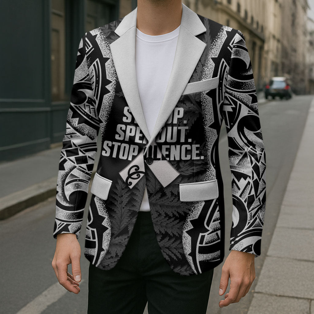 White Ribbon Day New Zealand Blazer Respect Women Maori Pattern Black LT14 - Polynesian Pride