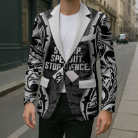 White Ribbon Day New Zealand Blazer Respect Women Maori Pattern Black LT14 - Polynesian Pride