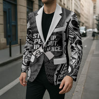 White Ribbon Day New Zealand Blazer Respect Women Maori Pattern Black LT14 - Polynesian Pride