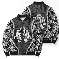 White Ribbon Day New Zealand Bomber Puffer Jacket Respect Women Maori Pattern Black LT14 - Polynesian Pride