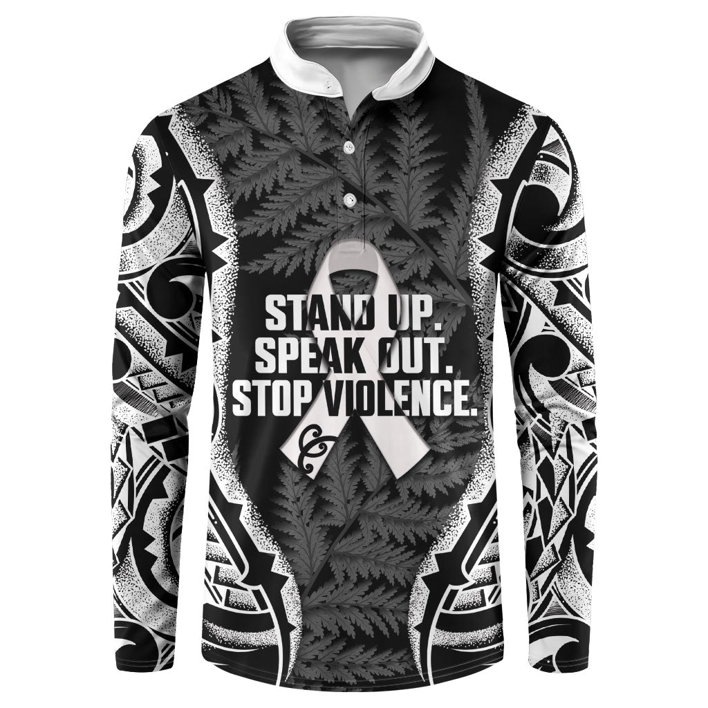 White Ribbon Day New Zealand Button Sweatshirt Respect Women Maori Pattern Black LT14 Black - Polynesian Pride