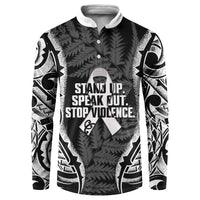 White Ribbon Day New Zealand Button Sweatshirt Respect Women Maori Pattern Black LT14 Black - Polynesian Pride