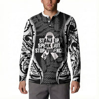 White Ribbon Day New Zealand Button Sweatshirt Respect Women Maori Pattern Black LT14 - Polynesian Pride