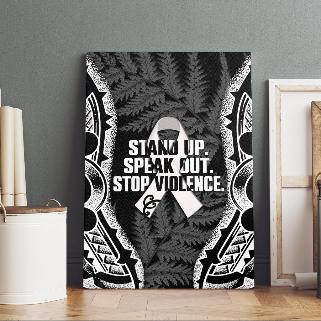 White Ribbon Day New Zealand Canvas Wall Art Respect Women Maori Pattern Black LT14 - Polynesian Pride