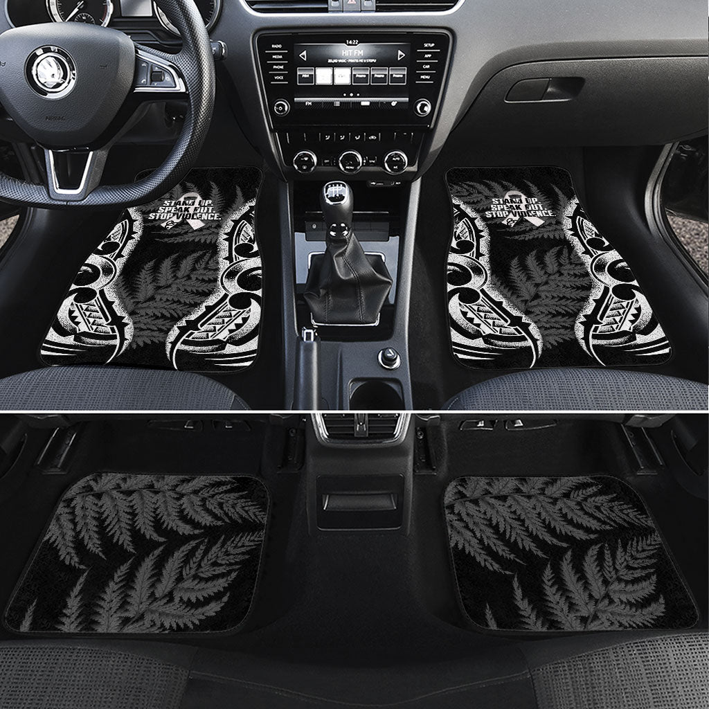 White Ribbon Day New Zealand Car Mats Respect Women Maori Pattern Black LT14 Set 4pcs Black - Polynesian Pride