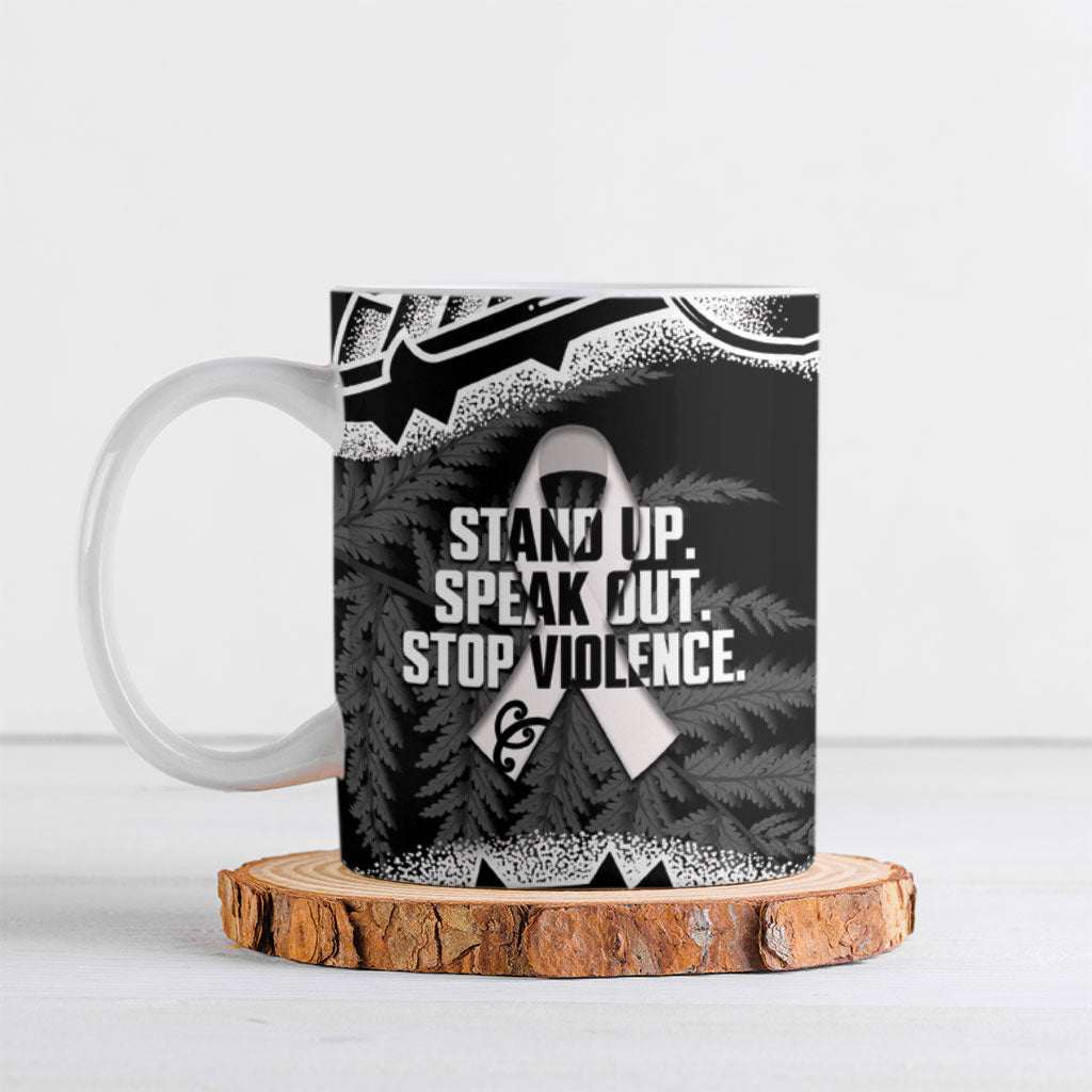 White Ribbon Day New Zealand Ceramic Mug Respect Women Maori Pattern Black LT14 Black - Polynesian Pride