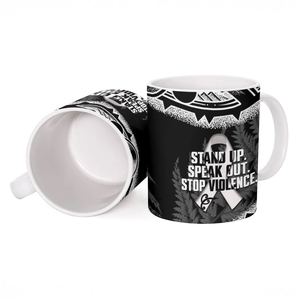 White Ribbon Day New Zealand Ceramic Mug Respect Women Maori Pattern Black LT14 - Polynesian Pride