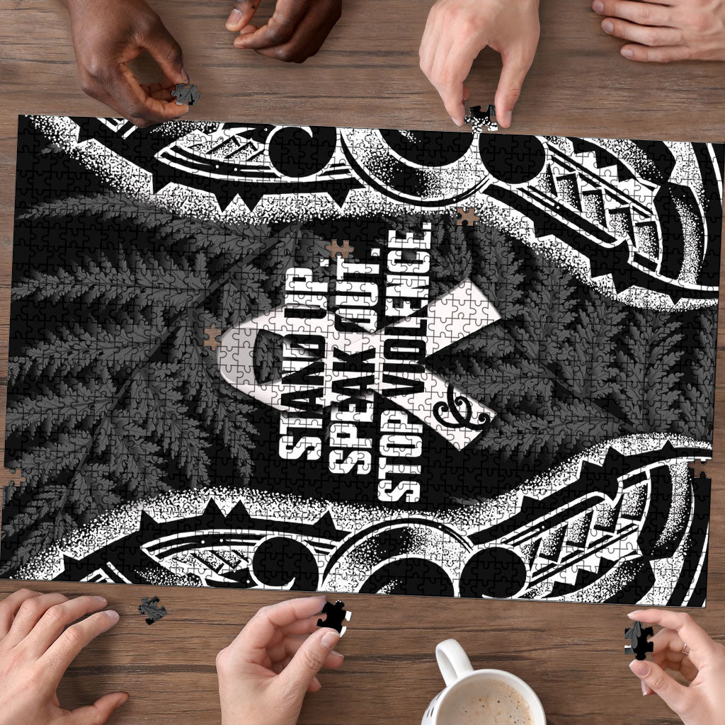 White Ribbon Day New Zealand Puzzle Respect Women Maori Pattern Black LT14 - Polynesian Pride
