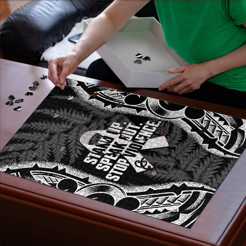 White Ribbon Day New Zealand Puzzle Respect Women Maori Pattern Black LT14 - Polynesian Pride