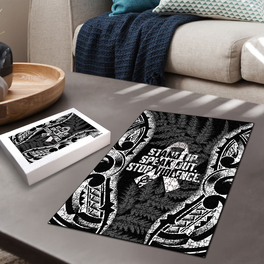 White Ribbon Day New Zealand Puzzle Respect Women Maori Pattern Black LT14 - Polynesian Pride