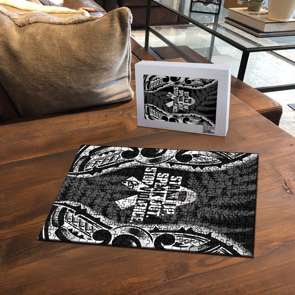 White Ribbon Day New Zealand Puzzle Respect Women Maori Pattern Black LT14 - Polynesian Pride