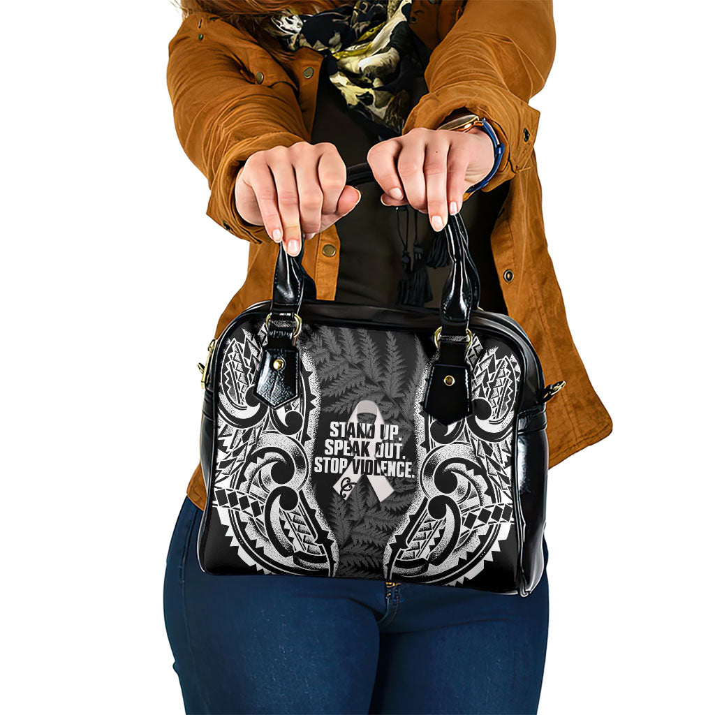 White Ribbon Day New Zealand Shoulder Handbag Respect Women Maori Pattern Black LT14 One Size Black - Polynesian Pride