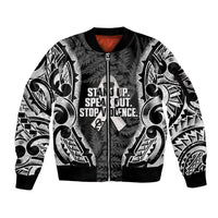 White Ribbon Day New Zealand Sleeve Zip Bomber Jacket Respect Women Maori Pattern Black LT14 Unisex Black - Polynesian Pride