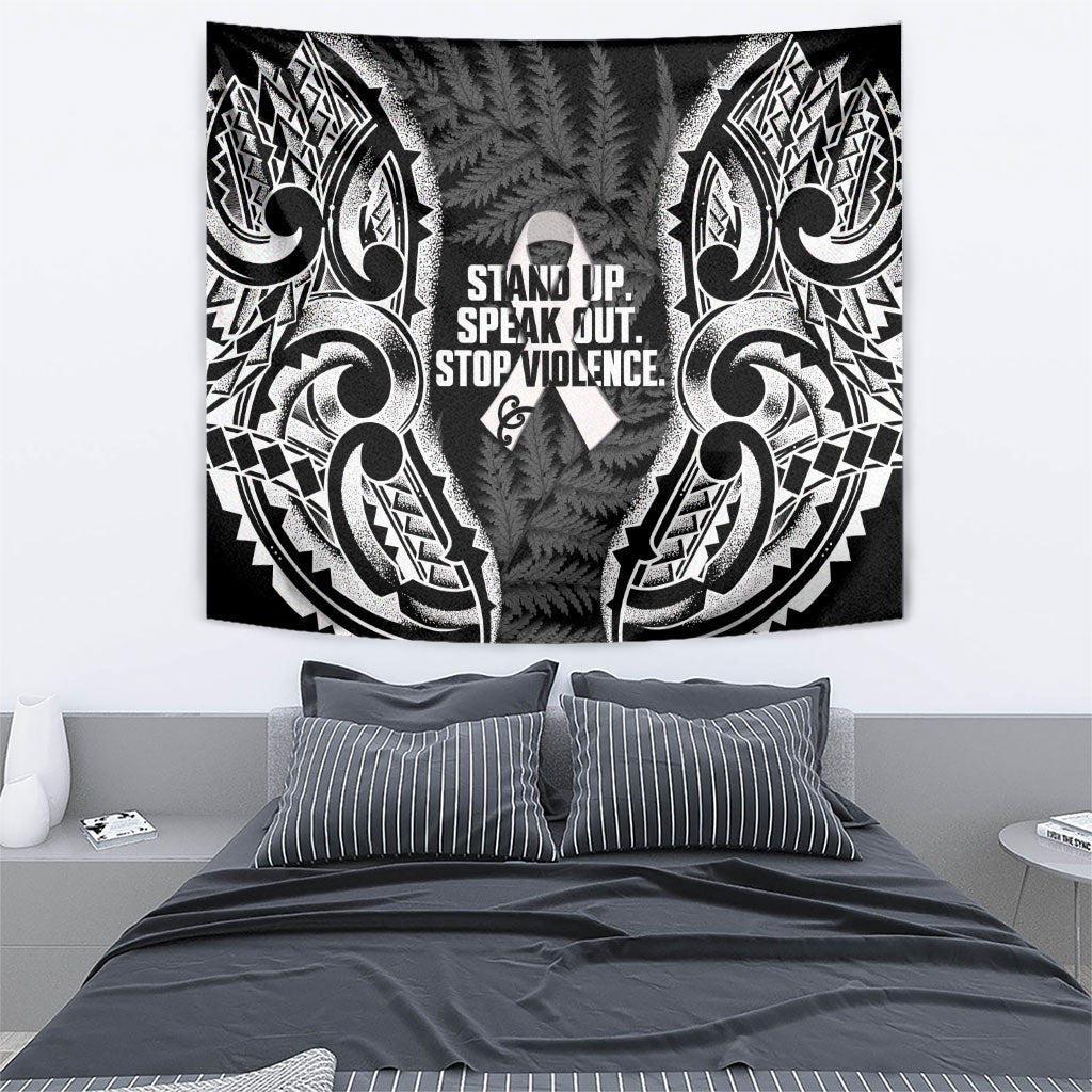 White Ribbon Day New Zealand Tapestry Respect Women Maori Pattern Black LT14 - Polynesian Pride