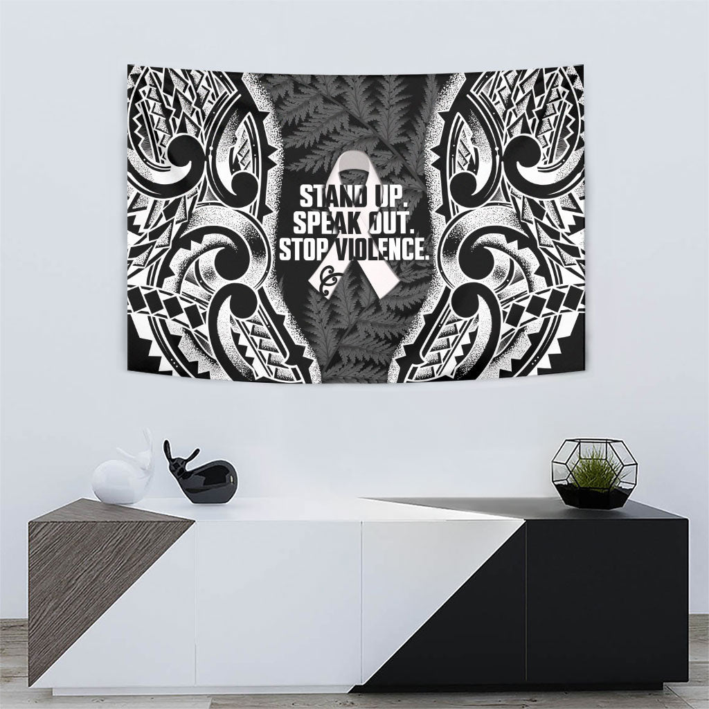 White Ribbon Day New Zealand Tapestry Respect Women Maori Pattern Black LT14 - Polynesian Pride