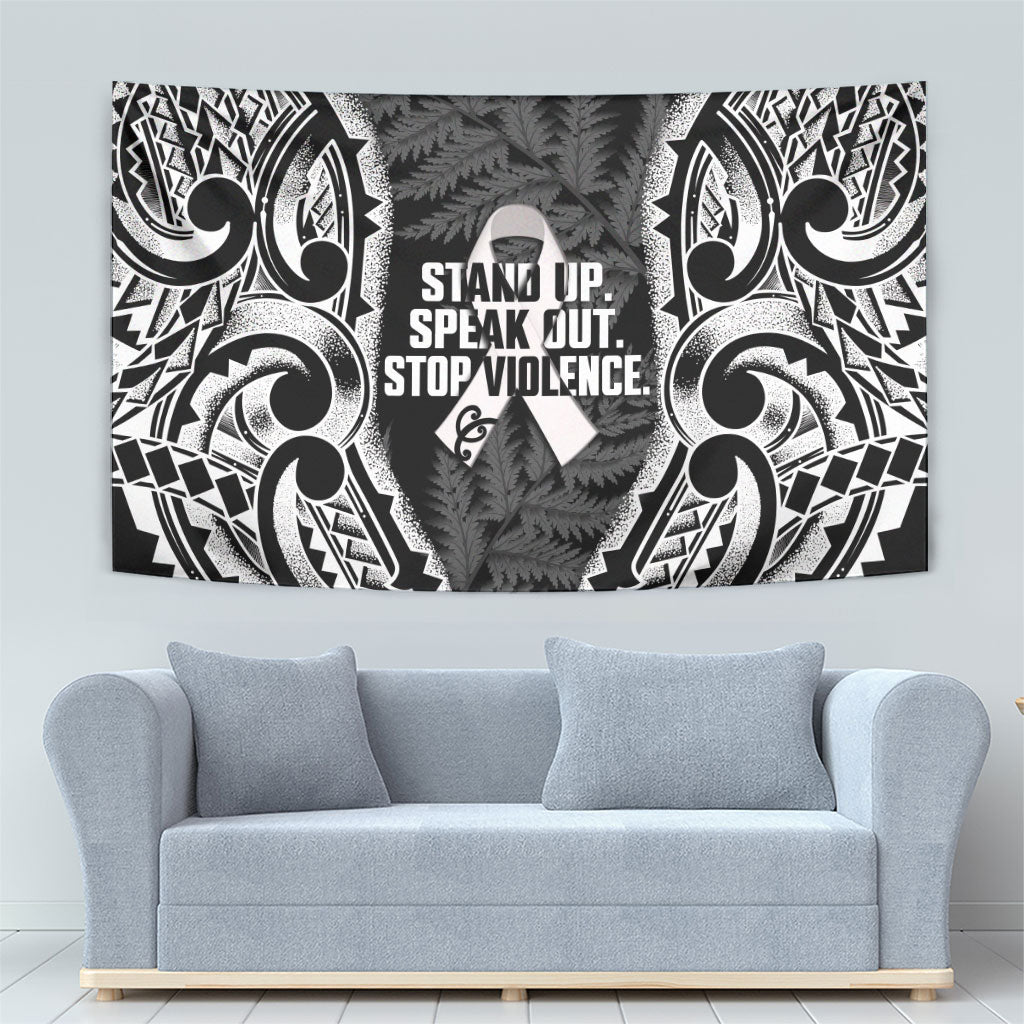 White Ribbon Day New Zealand Tapestry Respect Women Maori Pattern Black LT14 - Polynesian Pride
