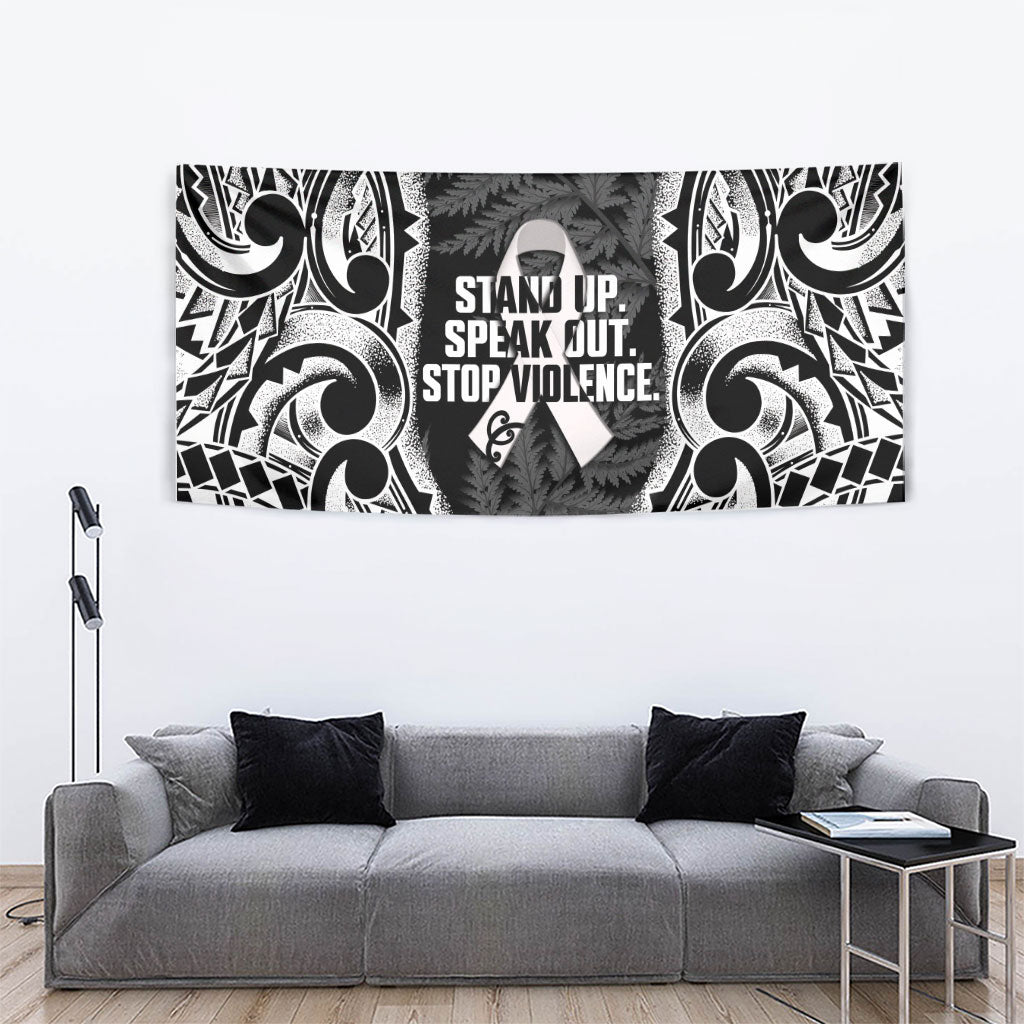 White Ribbon Day New Zealand Tapestry Respect Women Maori Pattern Black LT14 - Polynesian Pride