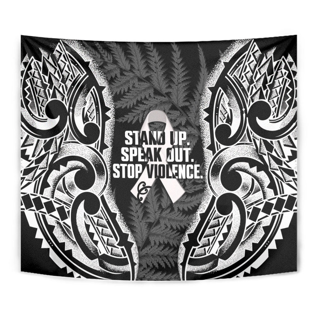 White Ribbon Day New Zealand Tapestry Respect Women Maori Pattern Black LT14 - Polynesian Pride