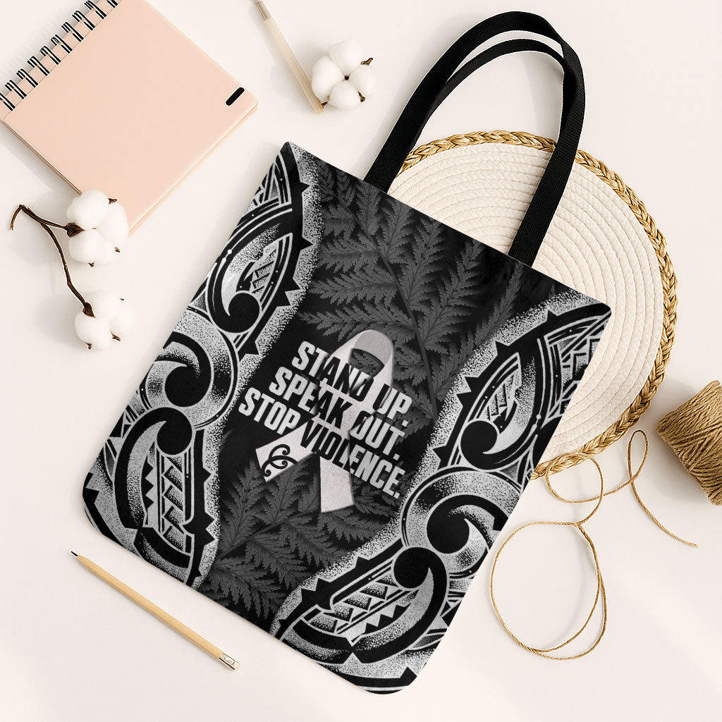 White Ribbon Day New Zealand Tote Bag Respect Women Maori Pattern Black LT14 Black Strap One Size Black - Polynesian Pride