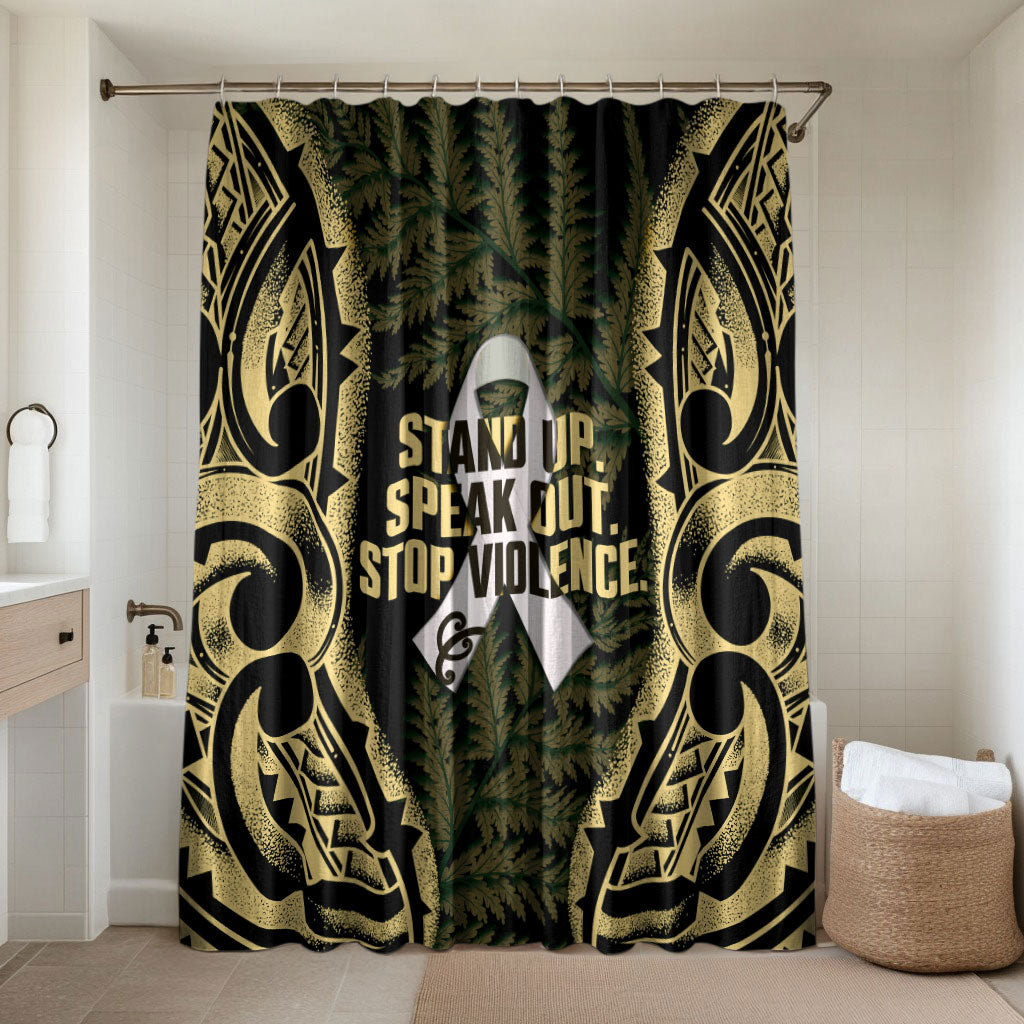 White Ribbon Day New Zealand Bathroom Set Respect Women Maori Pattern Yellow LT14 Shower Curtain Only Yellow - Polynesian Pride