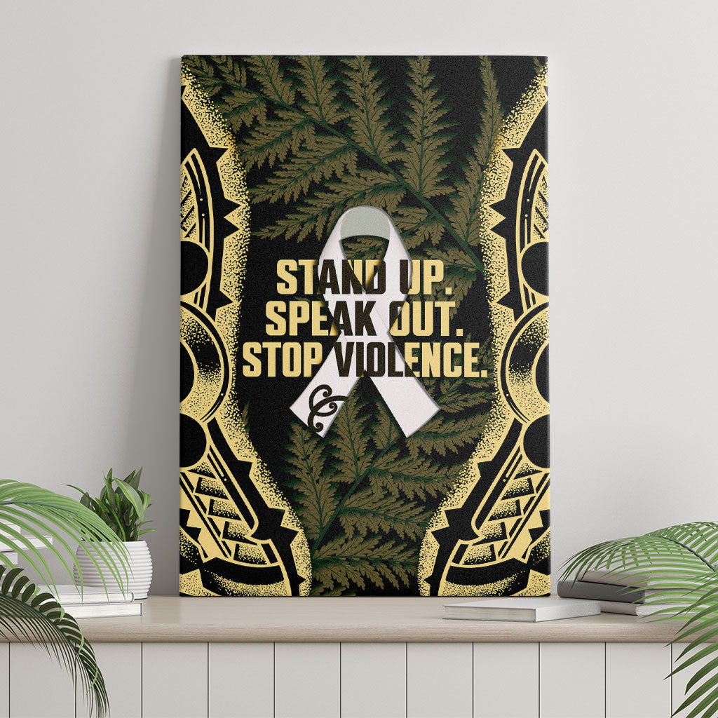 White Ribbon Day New Zealand Canvas Wall Art Respect Women Maori Pattern Yellow LT14 - Polynesian Pride