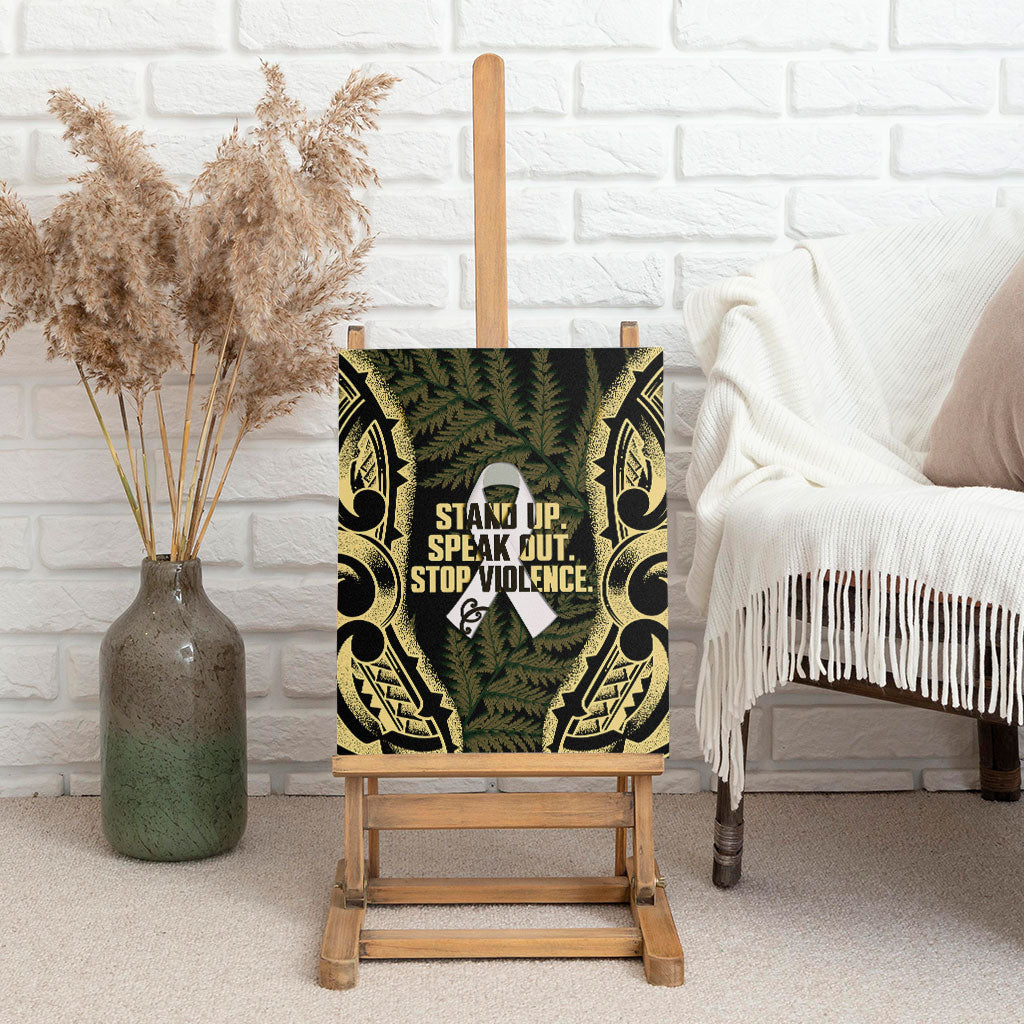 White Ribbon Day New Zealand Canvas Wall Art Respect Women Maori Pattern Yellow LT14 - Polynesian Pride