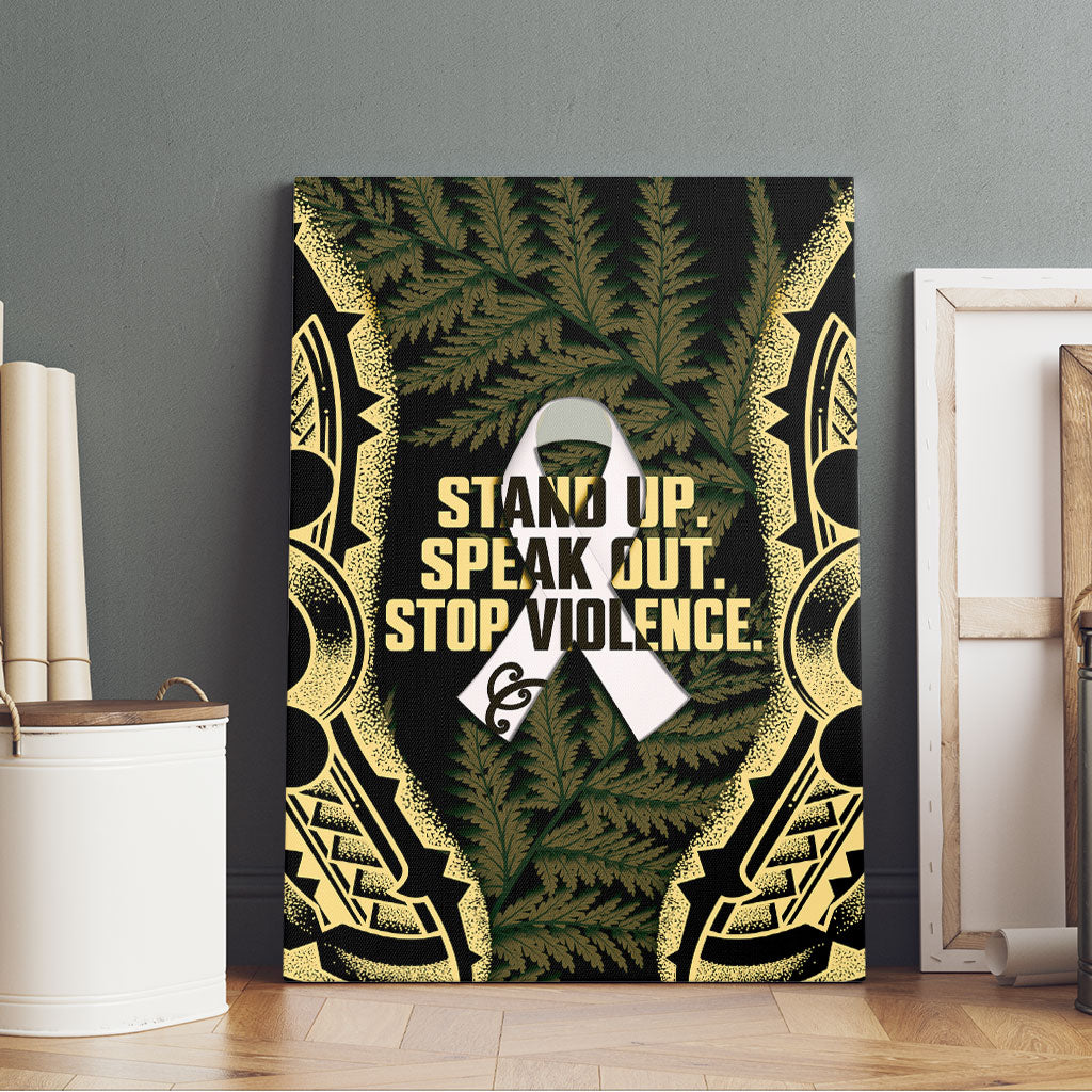 White Ribbon Day New Zealand Canvas Wall Art Respect Women Maori Pattern Yellow LT14 - Polynesian Pride