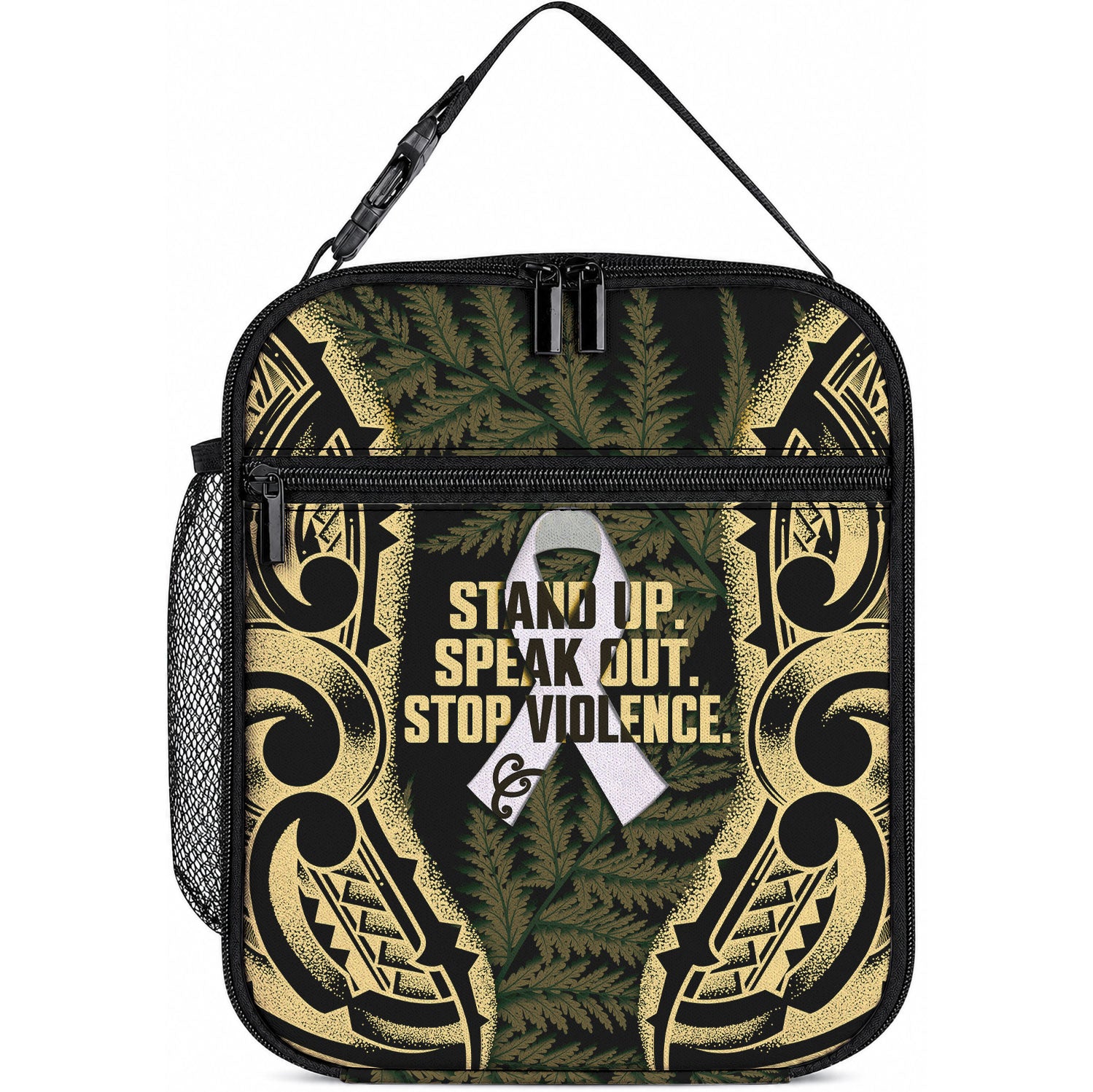White Ribbon Day New Zealand Lunch Bag Respect Women Maori Pattern Yellow LT14 10.2 × 8.3 × 4.3 inch Yellow - Polynesian Pride