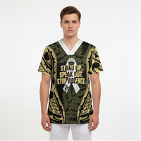 White Ribbon Day New Zealand Scrub Top Respect Women Maori Pattern Yellow LT14 - Polynesian Pride