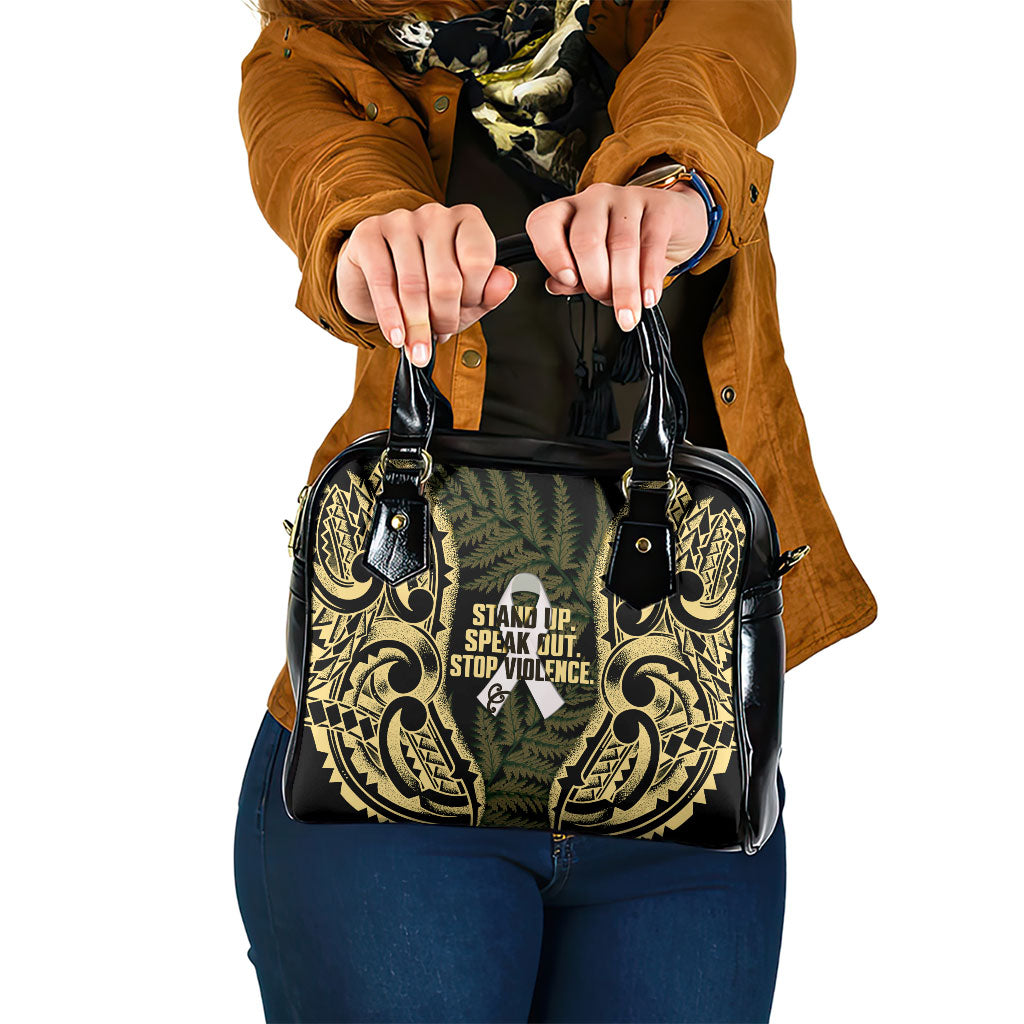 White Ribbon Day New Zealand Shoulder Handbag Respect Women Maori Pattern Yellow LT14 One Size Yellow - Polynesian Pride