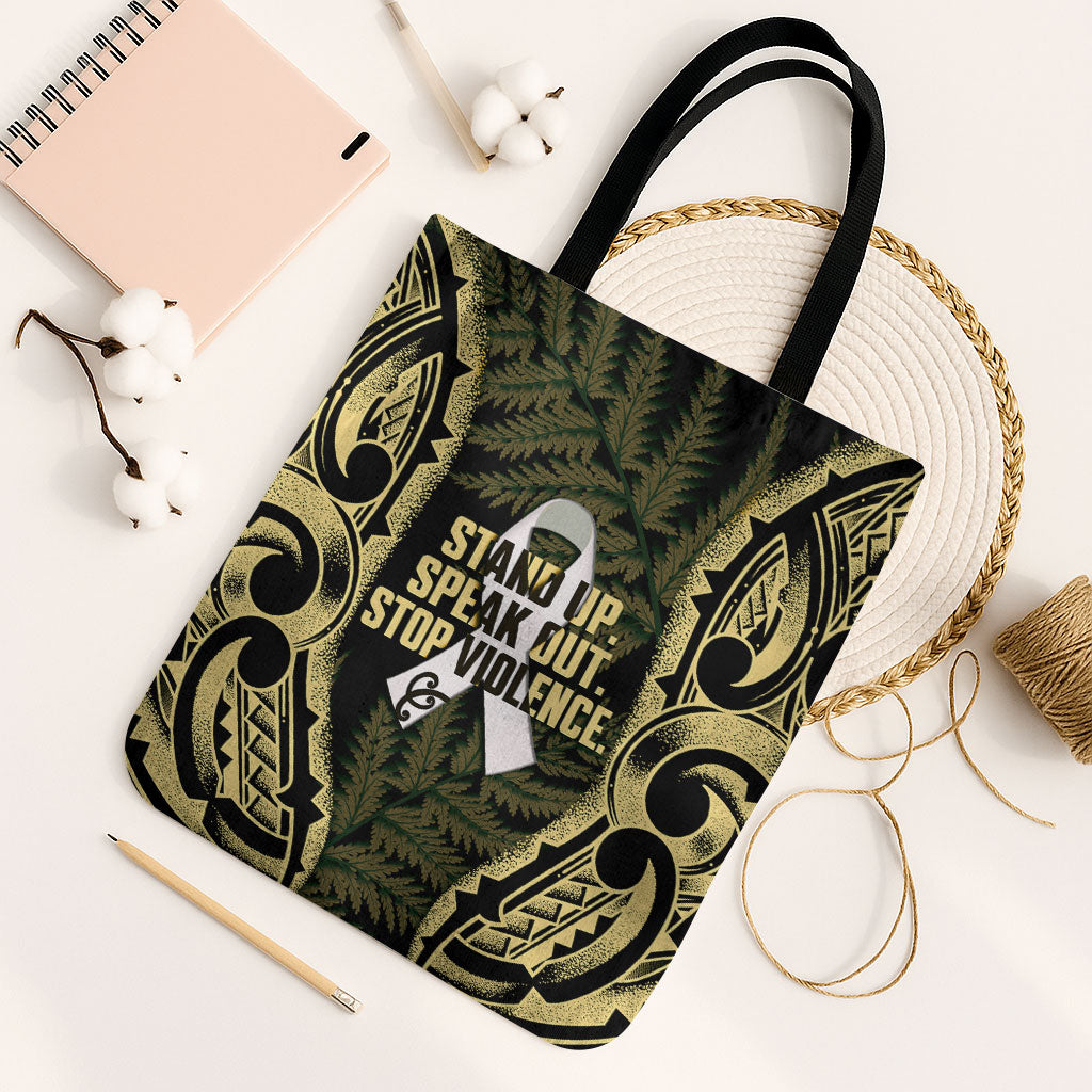 White Ribbon Day New Zealand Tote Bag Respect Women Maori Pattern Yellow LT14 Black Strap One Size Yellow - Polynesian Pride