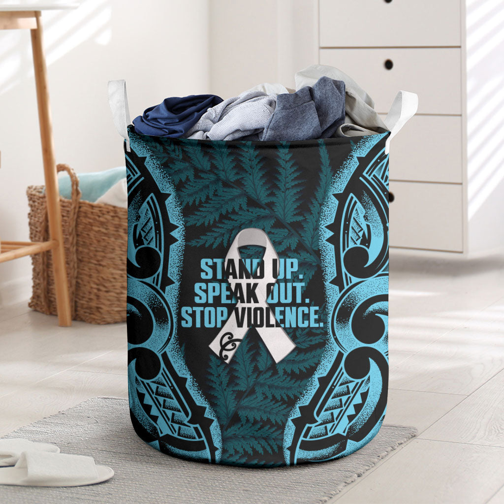 White Ribbon Day New Zealand Laundry Basket Respect Women Maori Pattern Blue LT14 Blue - Polynesian Pride