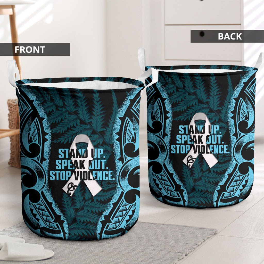 White Ribbon Day New Zealand Laundry Basket Respect Women Maori Pattern Blue LT14 - Polynesian Pride