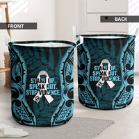 White Ribbon Day New Zealand Laundry Basket Respect Women Maori Pattern Blue LT14 - Polynesian Pride