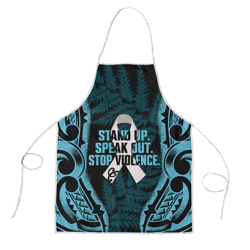 White Ribbon Day New Zealand Apron Respect Women Maori Pattern Blue LT14 Blue - Polynesian Pride