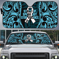 White Ribbon Day New Zealand Auto Sun Shade Respect Women Maori Pattern Blue LT14 Blue - Polynesian Pride