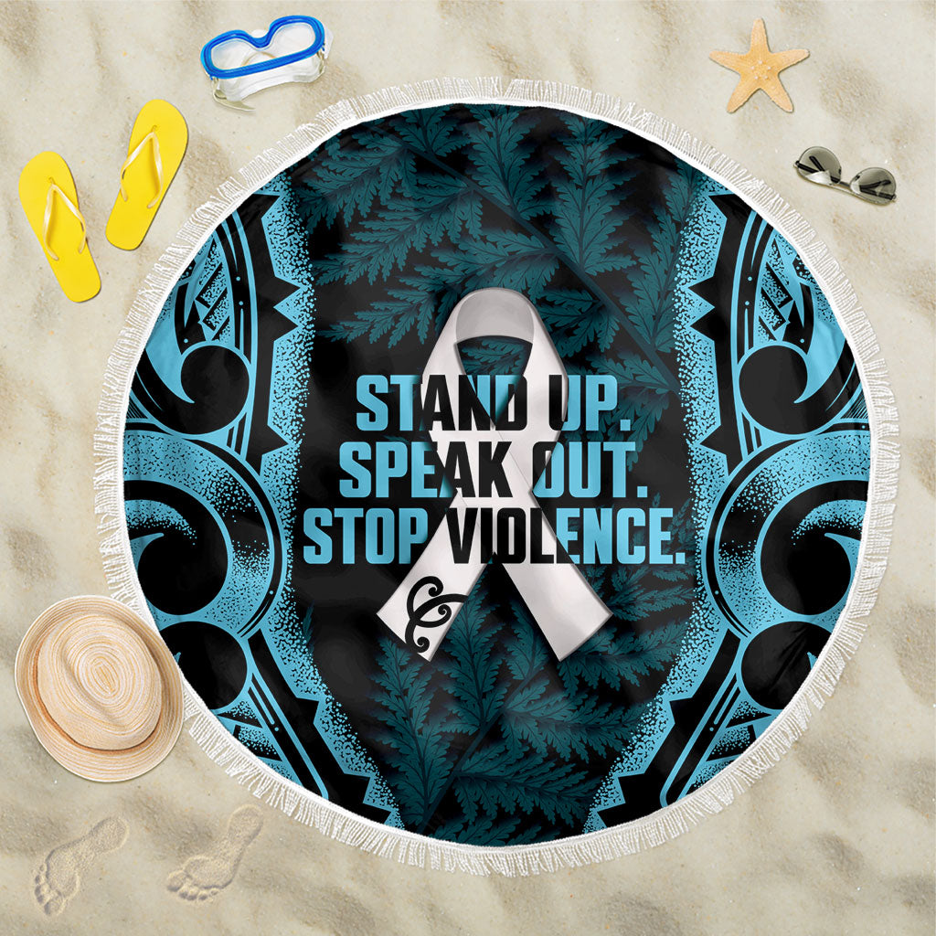 White Ribbon Day New Zealand Beach Blanket Respect Women Maori Pattern Blue LT14 One Size 150cm Blue - Polynesian Pride