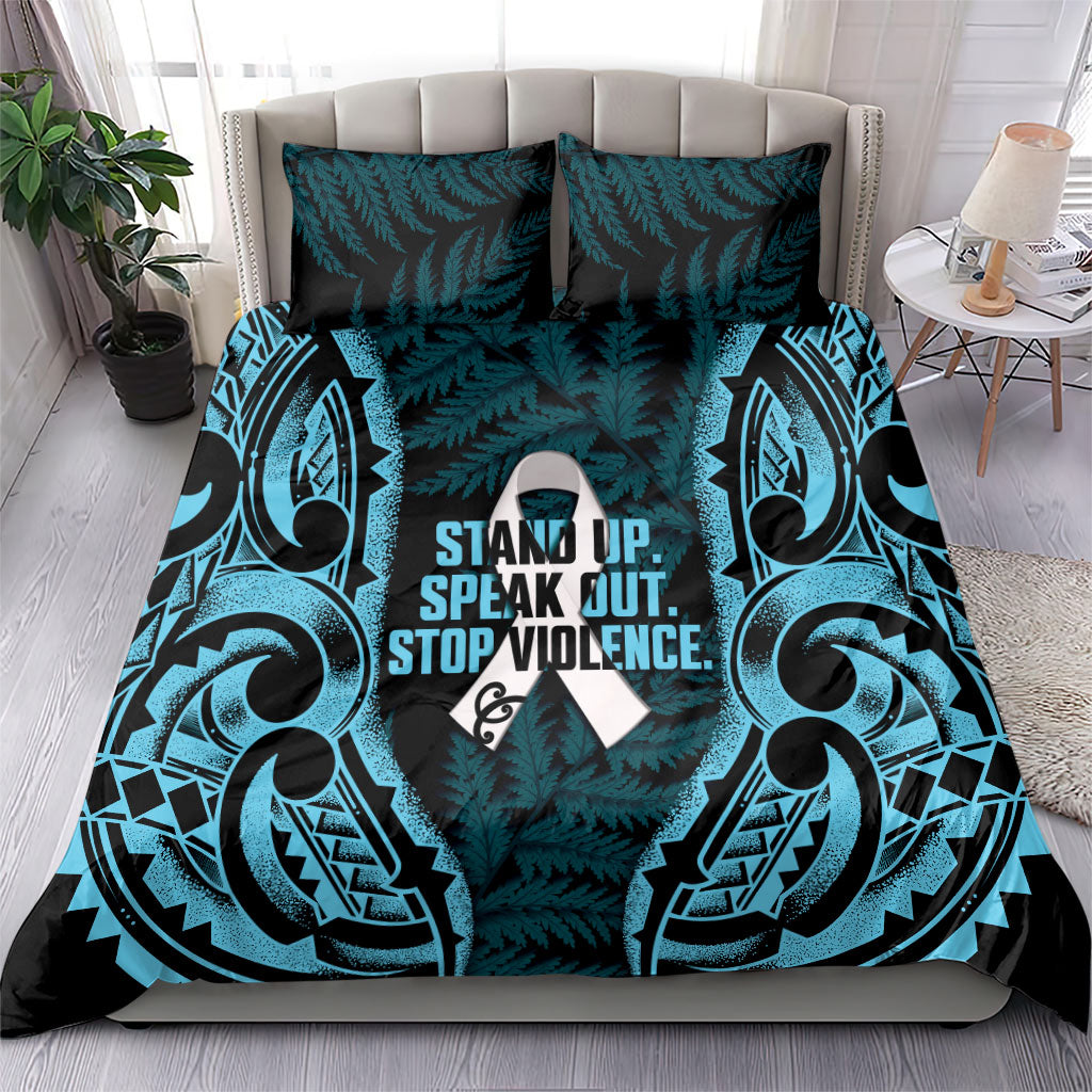 White Ribbon Day New Zealand Bedding Set Respect Women Maori Pattern Blue LT14 - Polynesian Pride