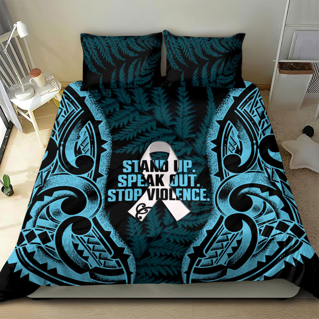 White Ribbon Day New Zealand Bedding Set Respect Women Maori Pattern Blue LT14 - Polynesian Pride