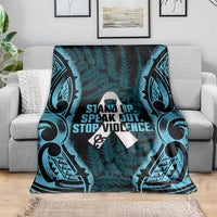 White Ribbon Day New Zealand Blanket Respect Women Maori Pattern Blue LT14 - Polynesian Pride