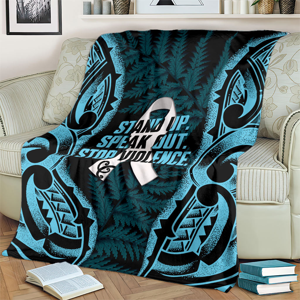 White Ribbon Day New Zealand Blanket Respect Women Maori Pattern Blue LT14 - Polynesian Pride