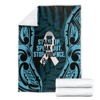 White Ribbon Day New Zealand Blanket Respect Women Maori Pattern Blue LT14 - Polynesian Pride