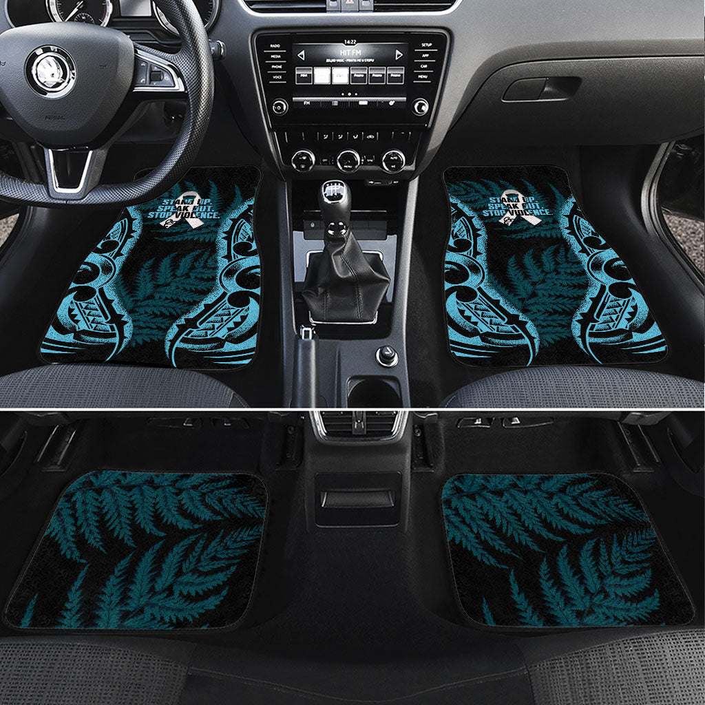 White Ribbon Day New Zealand Car Mats Respect Women Maori Pattern Blue LT14 Set 4pcs Blue - Polynesian Pride