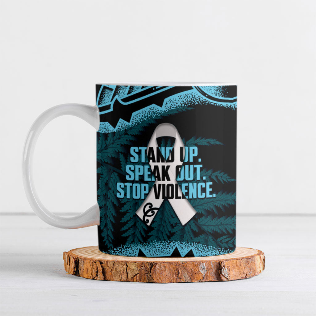 White Ribbon Day New Zealand Ceramic Mug Respect Women Maori Pattern Blue LT14 Blue - Polynesian Pride