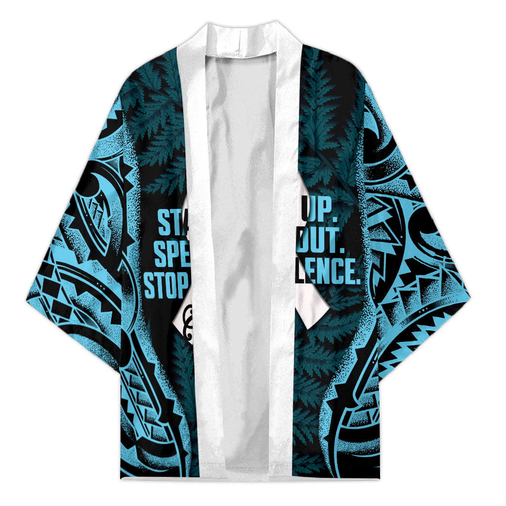 White Ribbon Day New Zealand Kimono Respect Women Maori Pattern Blue LT14 Unisex Blue - Polynesian Pride
