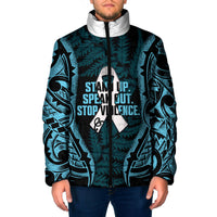 White Ribbon Day New Zealand Padded Jacket Respect Women Maori Pattern Blue LT14 Men Blue - Polynesian Pride