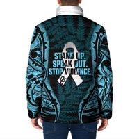 White Ribbon Day New Zealand Padded Jacket Respect Women Maori Pattern Blue LT14 - Polynesian Pride