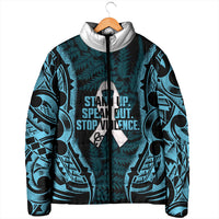 White Ribbon Day New Zealand Padded Jacket Respect Women Maori Pattern Blue LT14 - Polynesian Pride