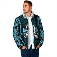 White Ribbon Day New Zealand Padded Jacket Respect Women Maori Pattern Blue LT14 - Polynesian Pride